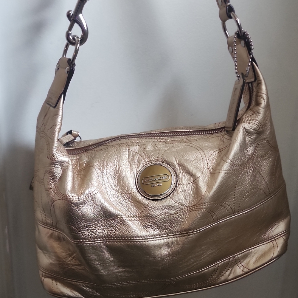 Coach 18882 Signature Stitch Gold Metallic Leather Hobo Shoulder Bag
